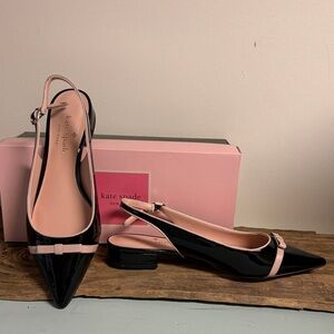 Kate Spade Antibes slingback shoes in Black with Pink Trim and Bow